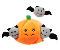 ZippyPaws Halloween Zippy Burrow Pumpkin with Bats Hide and Seek Puzzle Dog Toy