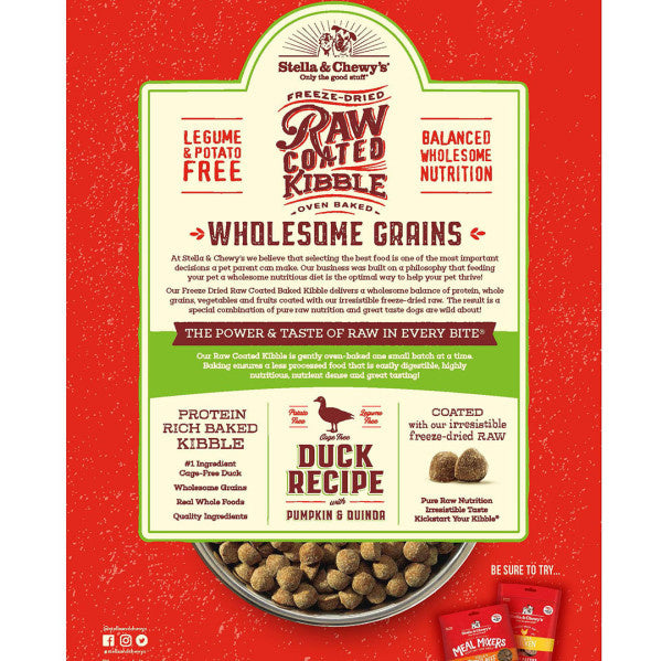 Stella & Chewy's Raw Coated Kibble With Wholesome Grains Cage Free Duck Recipe Dry Dog Food